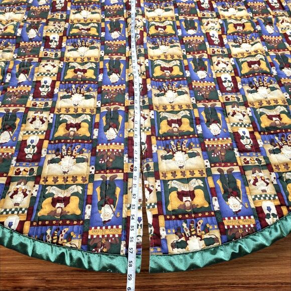 Vintage Christmas Tree Skirt Santa Angels Snowmen Green Red 58" Handmade Large - Picture 8 of 9
